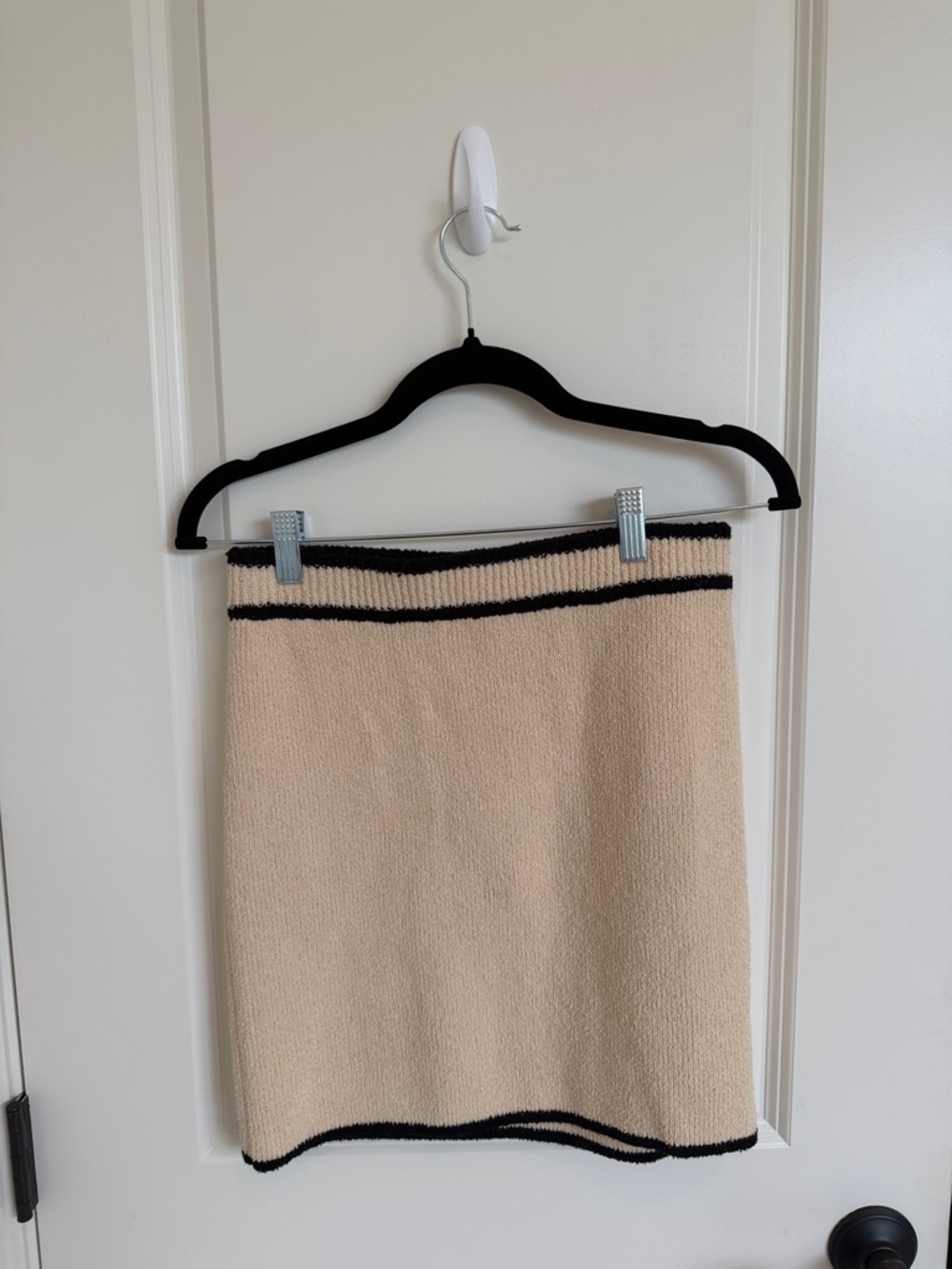 L'Academie Beige Knit Mini Skirt with Black Trim